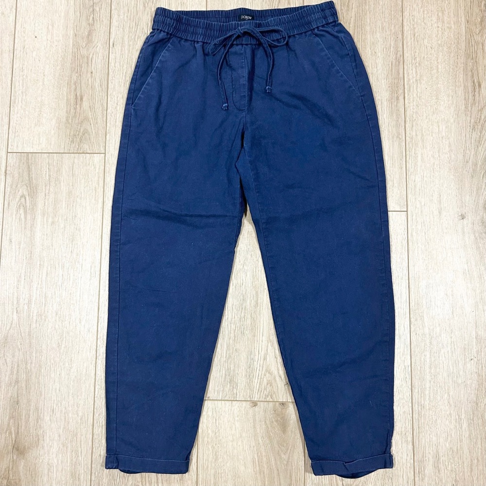 J.Crew Navy Blue Linen Cotton Seaside Pant Elastic Drawstring AW839 Womens 4